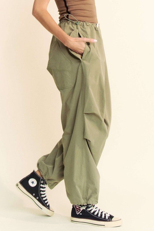 Davi & Dani - Olive Green Baggy Drawstring Pants