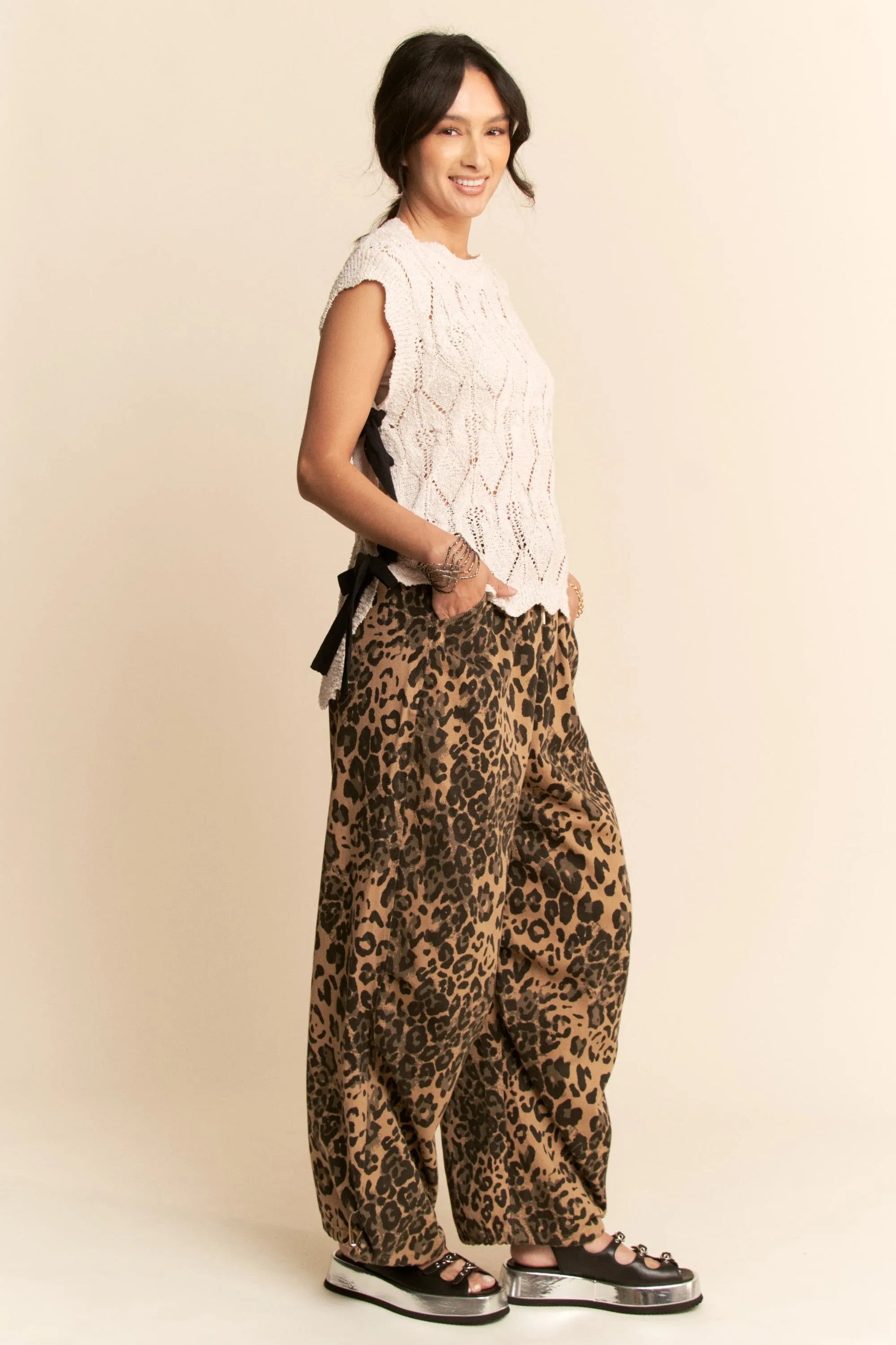 Davi & Dani - Open Knit Cap Sleeve Sweater – Ivory