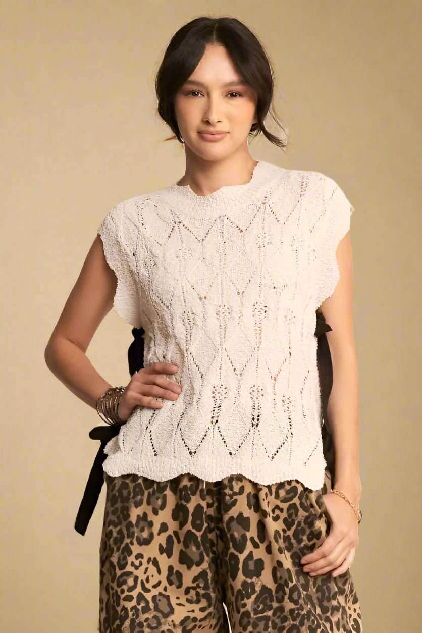 Davi & Dani - Open Knit Cap Sleeve Sweater – Ivory