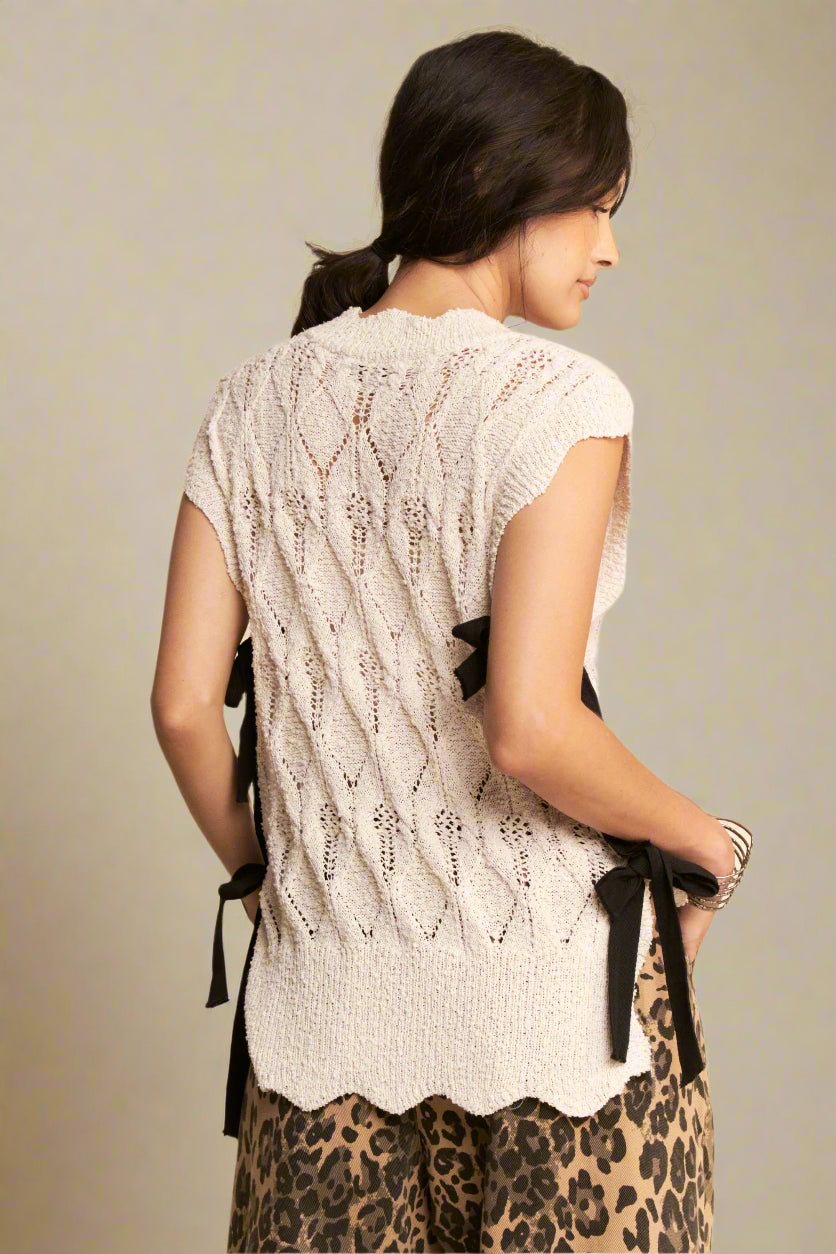 Davi & Dani - Open Knit Cap Sleeve Sweater – Ivory