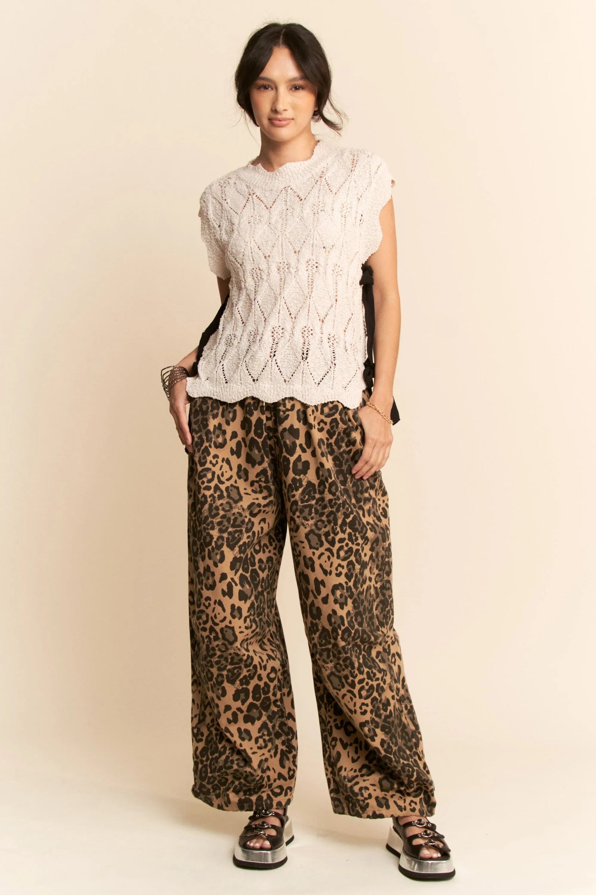 Davi & Dani - Open Knit Cap Sleeve Sweater – Ivory