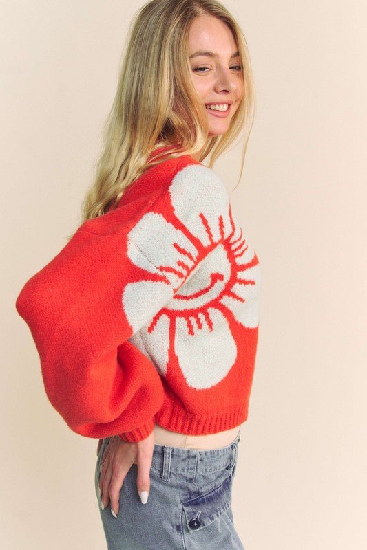 Davi & Dani - Orange Flower Crop Cardigan