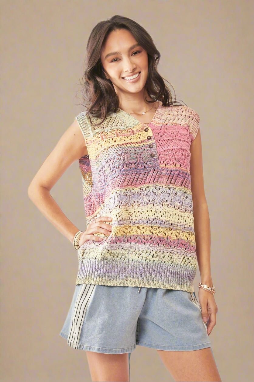 Davi & Dani - Pastel Multi Stripe Crochet Sweater Vest