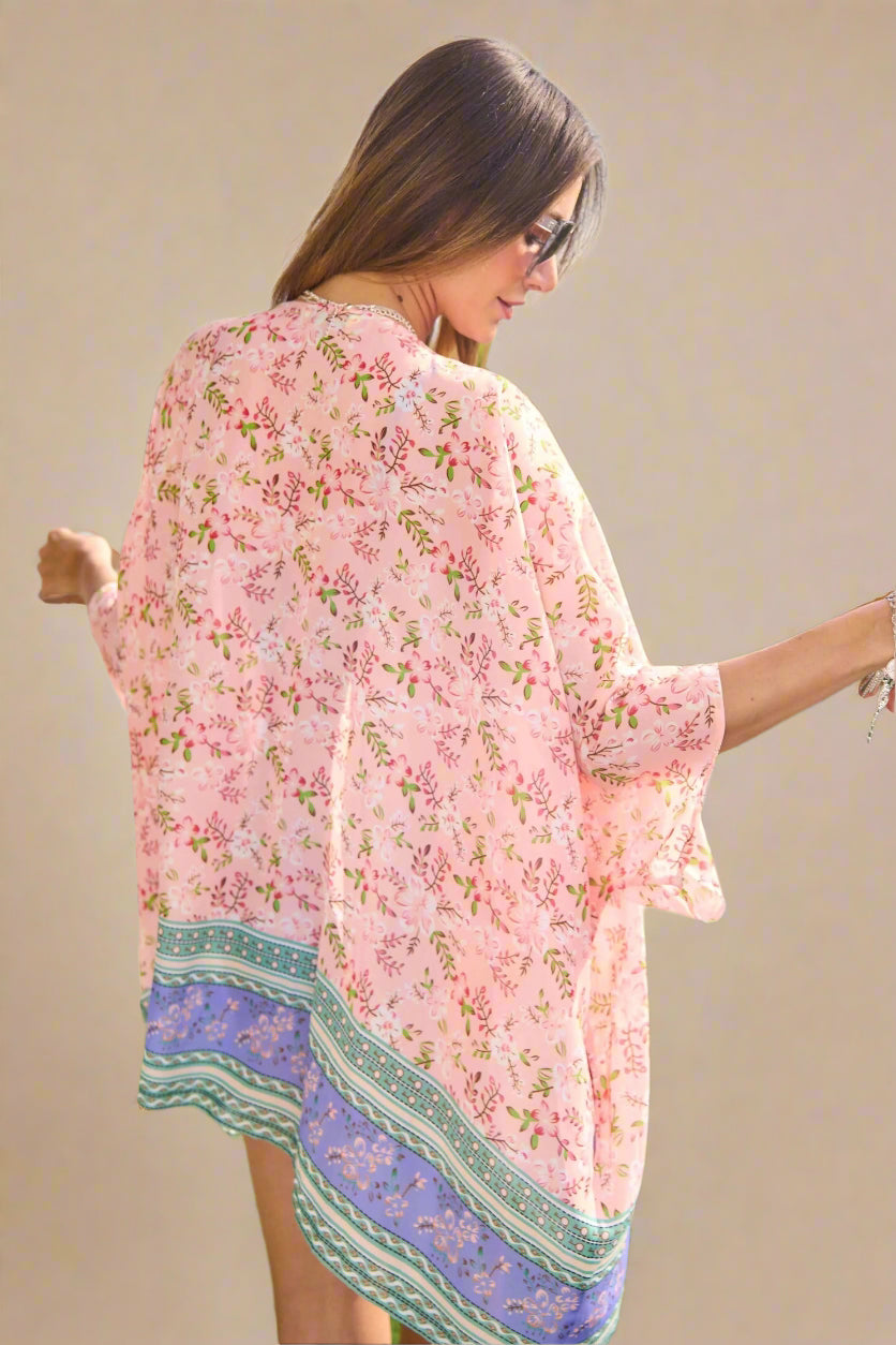 Davi & Dani - Pink & Lavender Floral Print Kimono