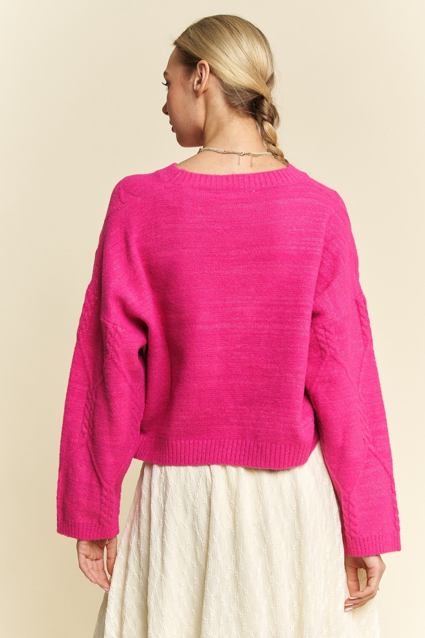 Davi & Dani - Pink Relaxed Fit Cable Knit Sweater