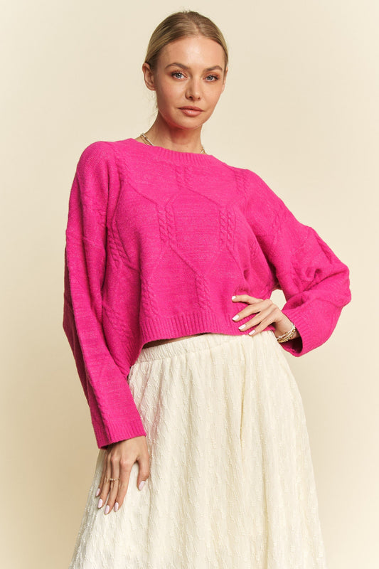 Davi & Dani - Pink Relaxed Fit Cable Knit Sweater