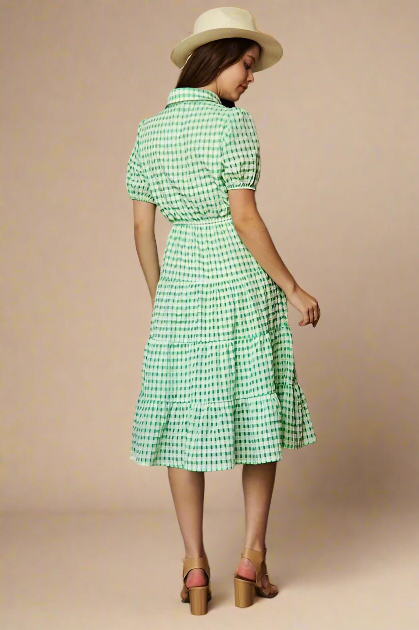 Davi & Dani - Puff Sleeve Button - Front Gingham Dress – Fresh Green