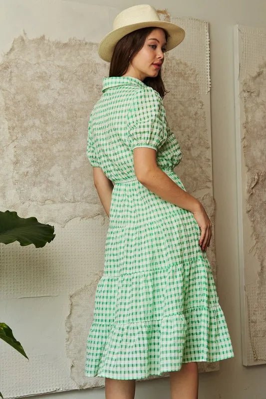 Davi & Dani - Puff Sleeve Button - Front Gingham Dress – Fresh Green