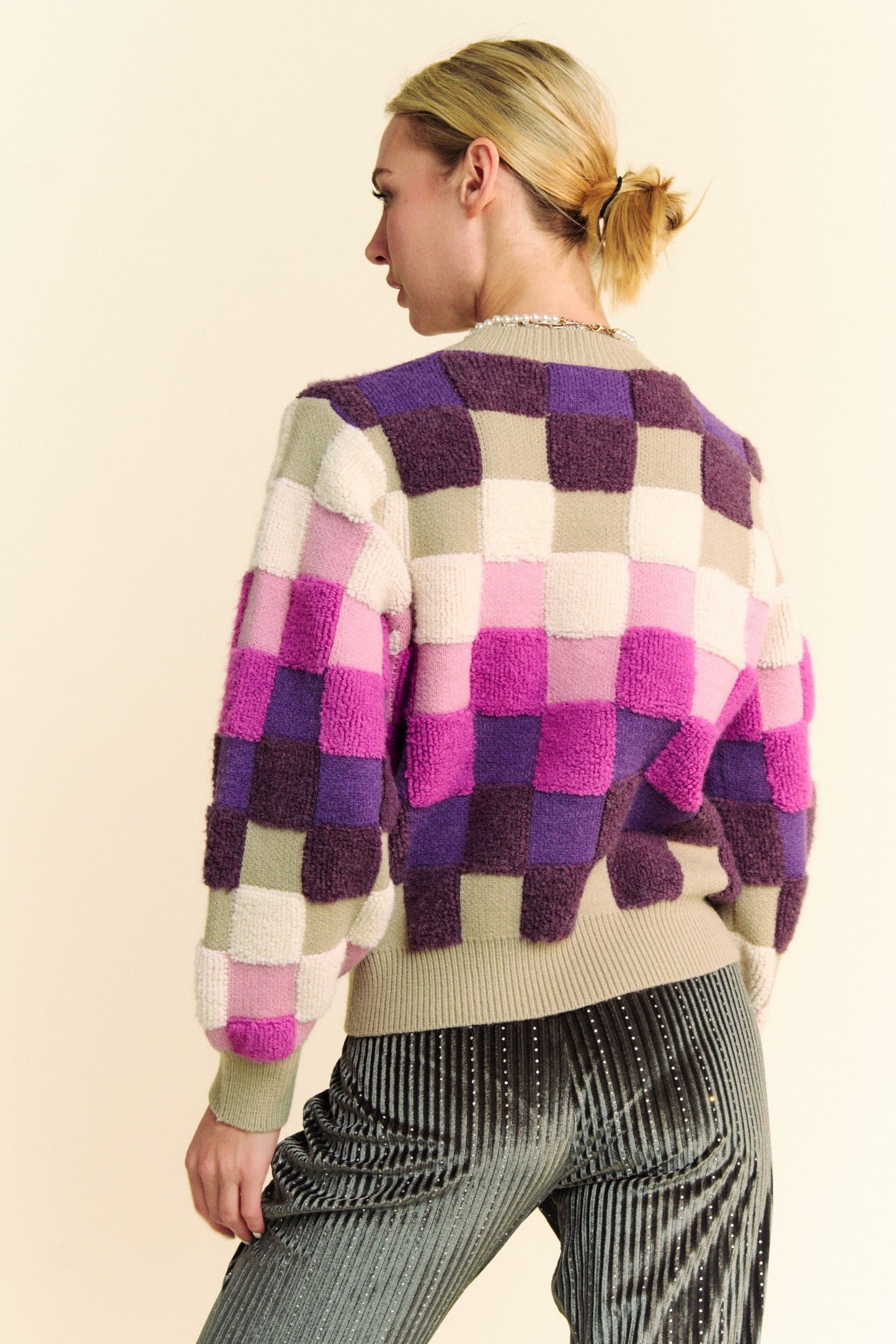 Davi & Dani - Purple Checkered Long Sleeve Sweater