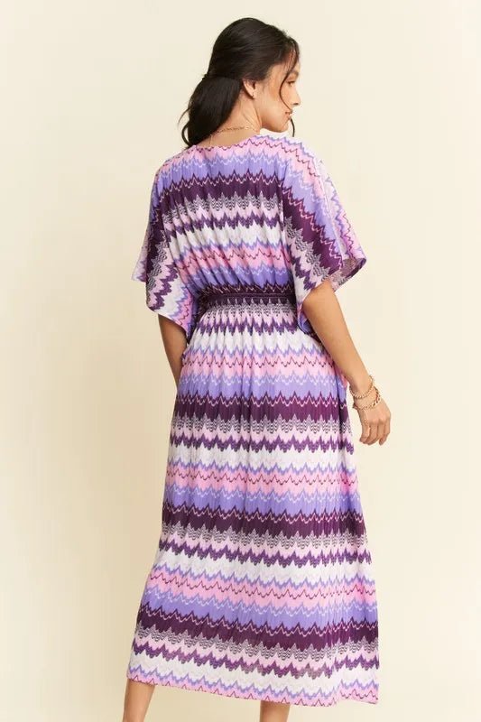 Davi & Dani - Purple Chevron Smocked Waist Midi Dress