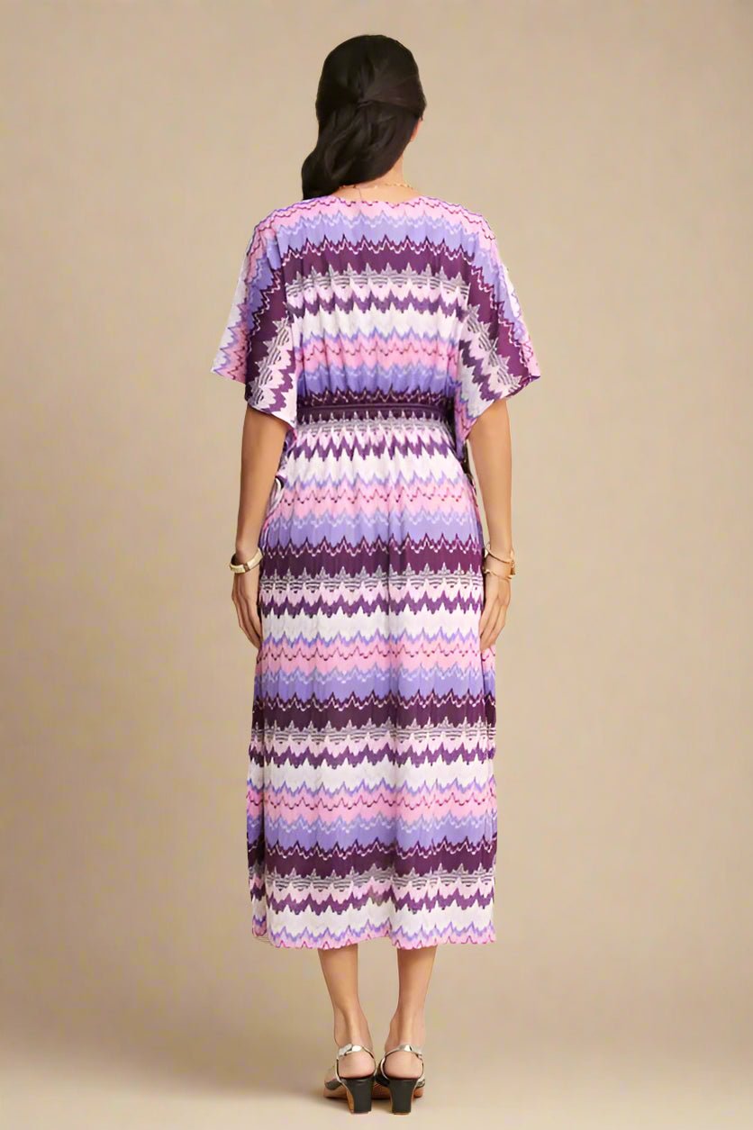 Davi & Dani - Purple Chevron Smocked Waist Midi Dress