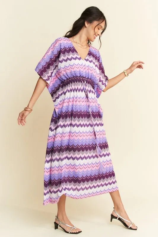 Davi & Dani - Purple Chevron Smocked Waist Midi Dress