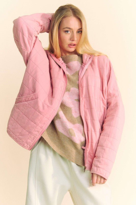 Davi & Dani - Quilted Zip Up Jacket in Dusty Rose