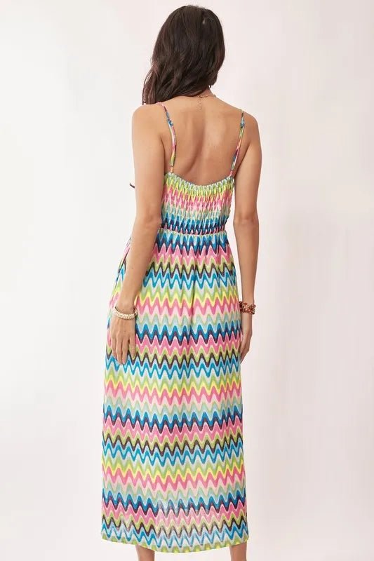 Davi & Dani - Rainbow Zigzag Crochet Trim Maxi Dress