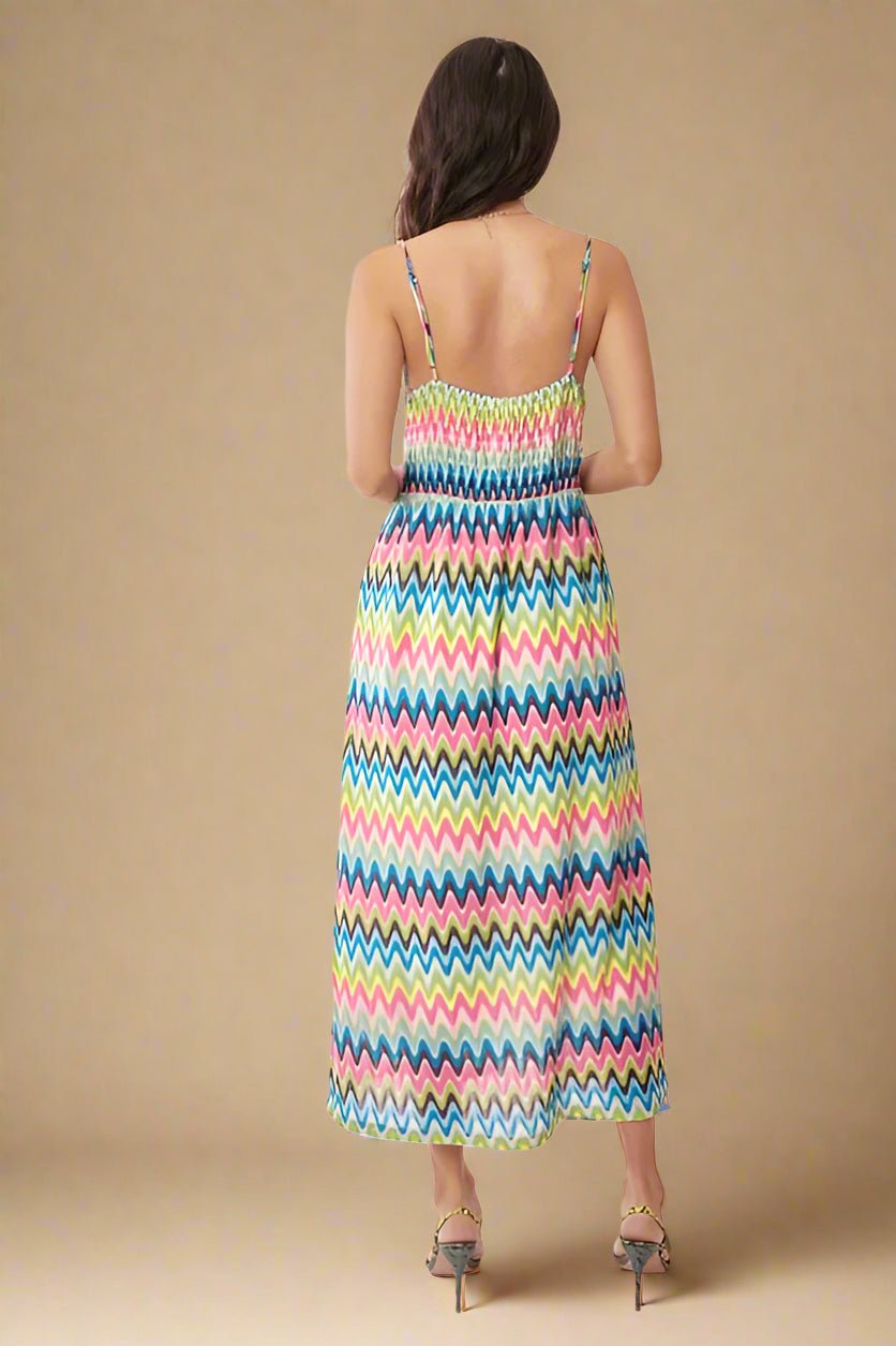 Davi & Dani - Rainbow Zigzag Crochet Trim Maxi Dress