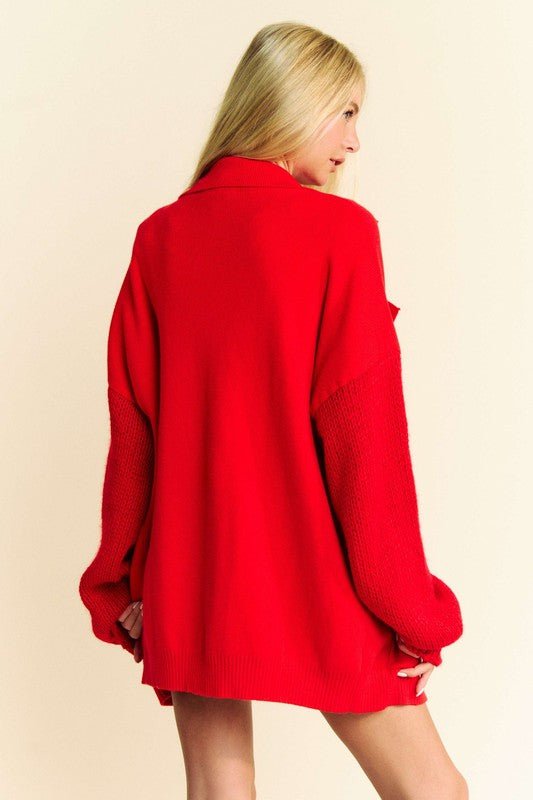 Davi & Dani - Red Button Front Cardigan with Pockets