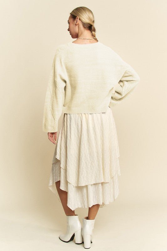 Davi & Dani - Relaxed Fit Cable Knit Sweater in Ivory