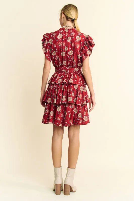 Davi & Dani - Ruffled Tiered Mini Dress – Crimson Floral