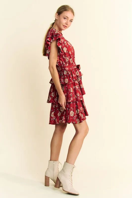 Davi & Dani - Ruffled Tiered Mini Dress – Crimson Floral
