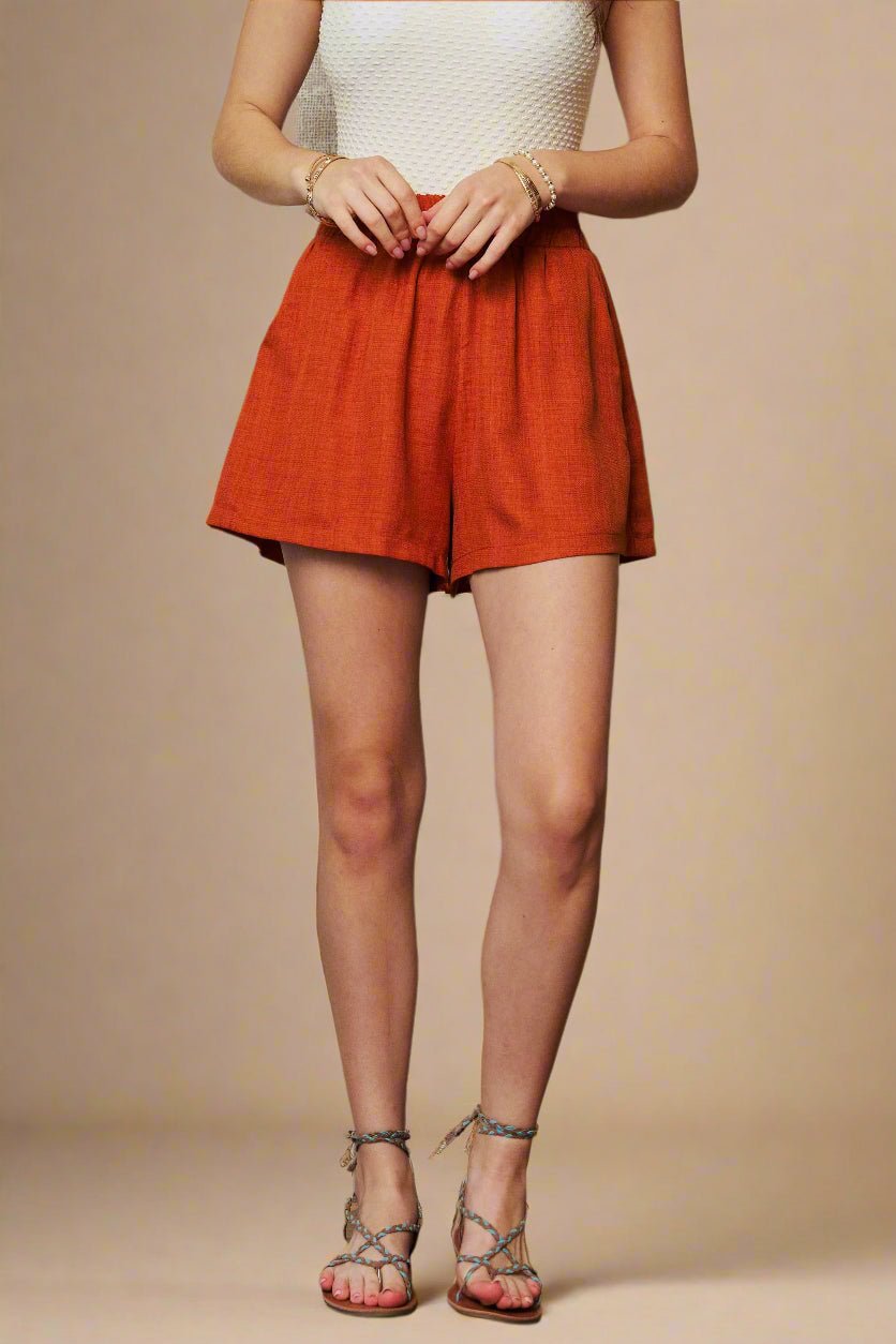 Davi & Dani - Rust Relaxed Fit Pocket Shorts