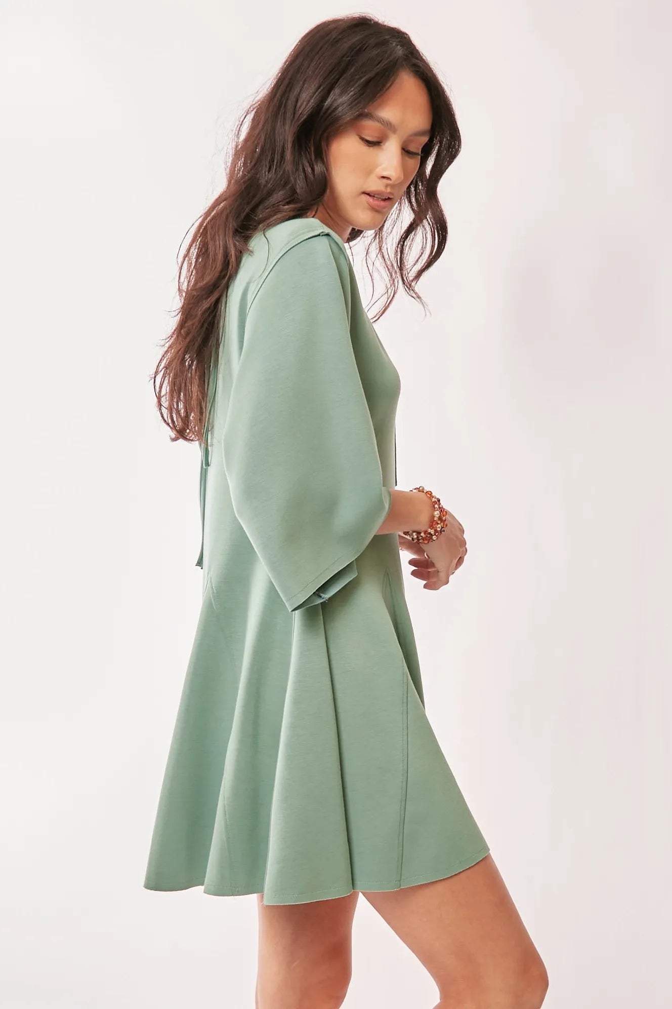 Davi & Dani - Sage Green Wide Sleeve Pleated Romper