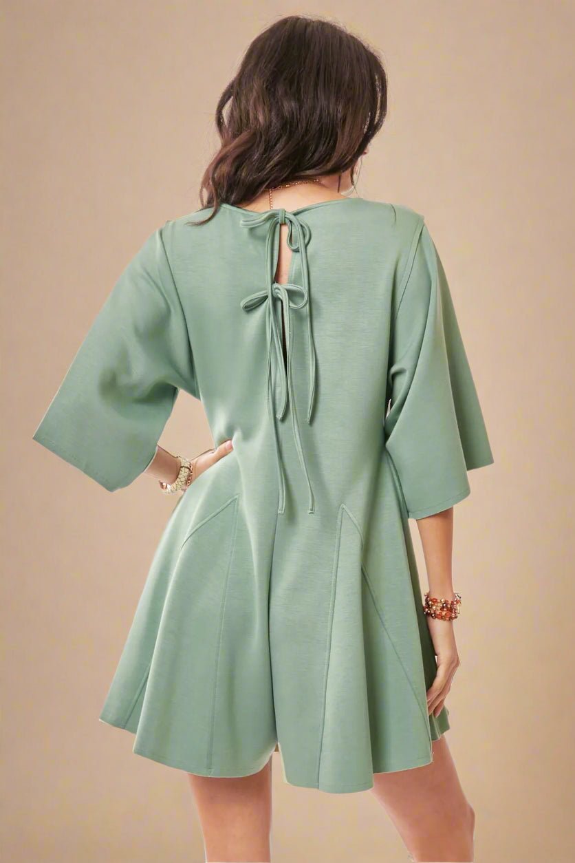 Davi & Dani - Sage Green Wide Sleeve Pleated Romper