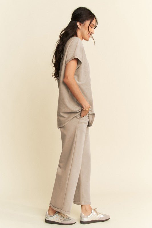 Davi & Dani - Short Sleeve Top and Pants Set in Khaki