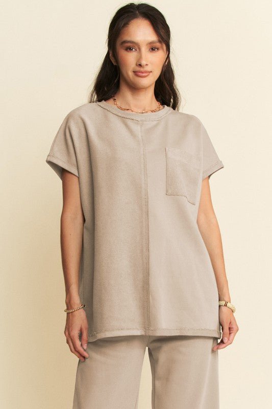 Davi & Dani - Short Sleeve Top and Pants Set in Khaki