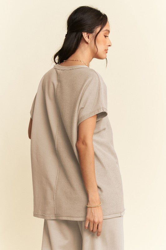 Davi & Dani - Short Sleeve Top and Pants Set in Khaki