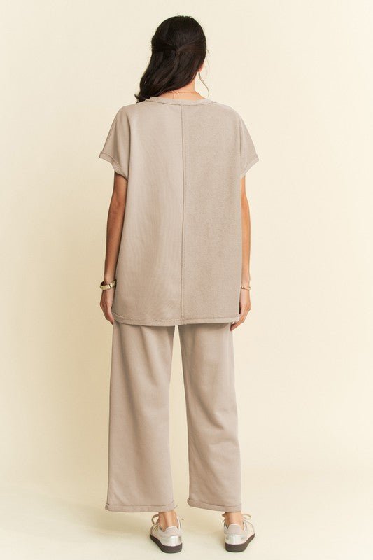 Davi & Dani - Short Sleeve Top and Pants Set in Khaki