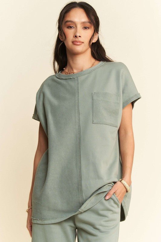 Davi & Dani - Short Sleeve Top and Pants Set in Olive Sage