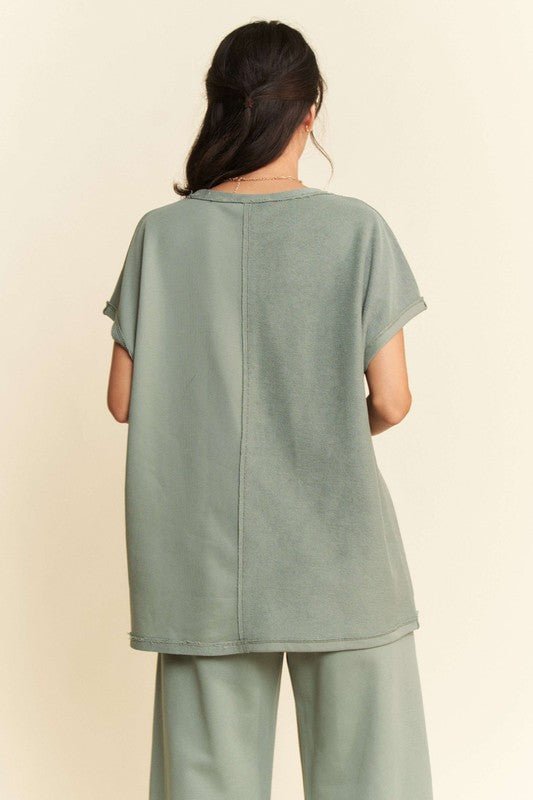 Davi & Dani - Short Sleeve Top and Pants Set in Olive Sage