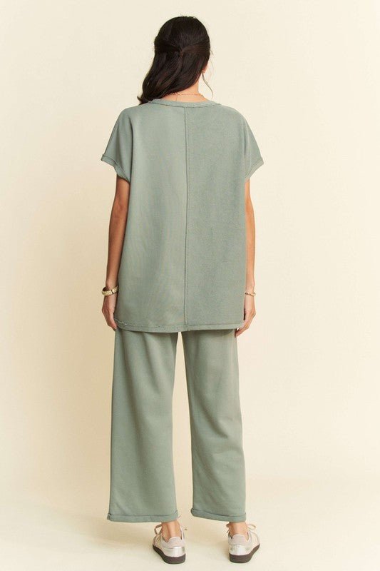 Davi & Dani - Short Sleeve Top and Pants Set in Olive Sage