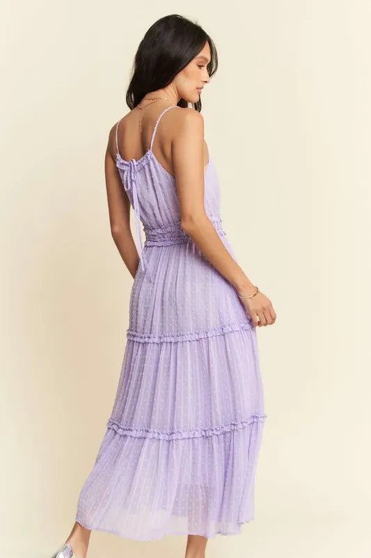 Davi & Dani - Smocked Swiss Dot Tulle Midi Dress in Lavender