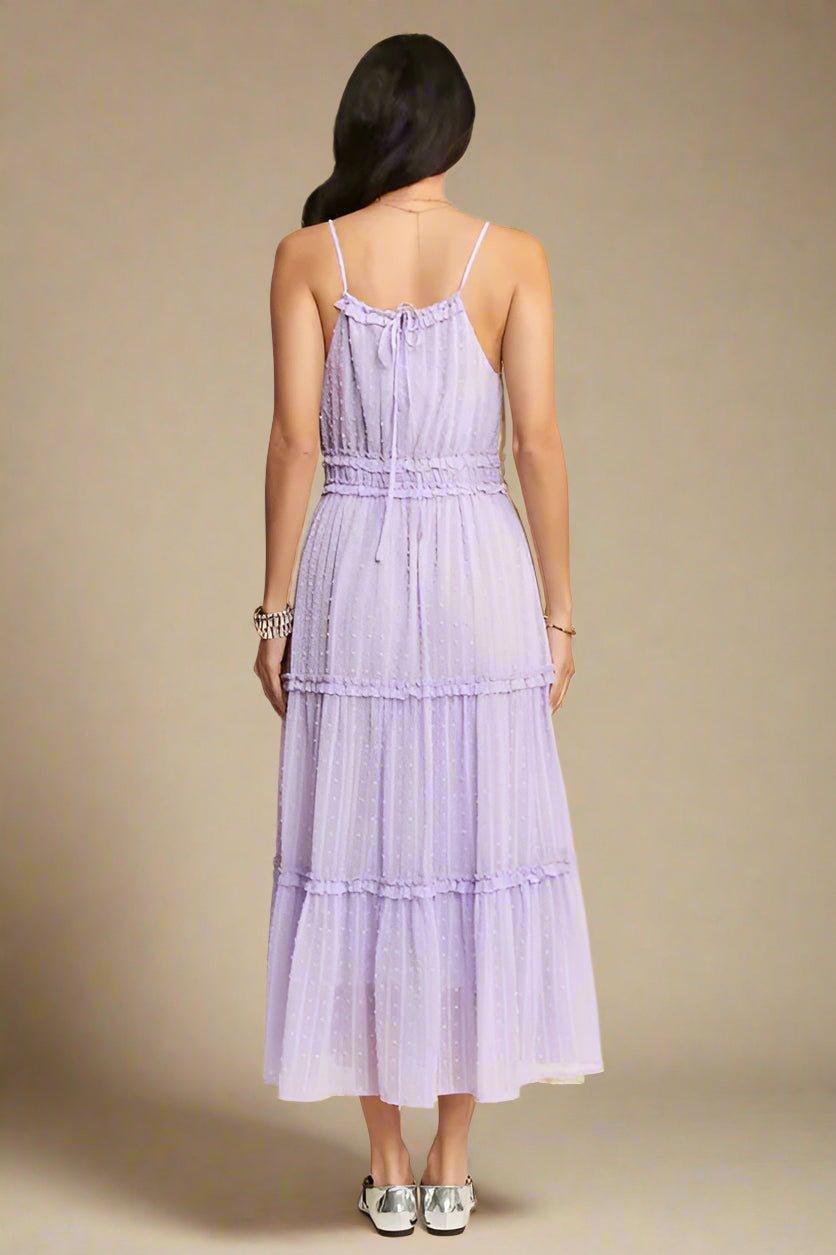Davi & Dani - Smocked Swiss Dot Tulle Midi Dress in Lavender