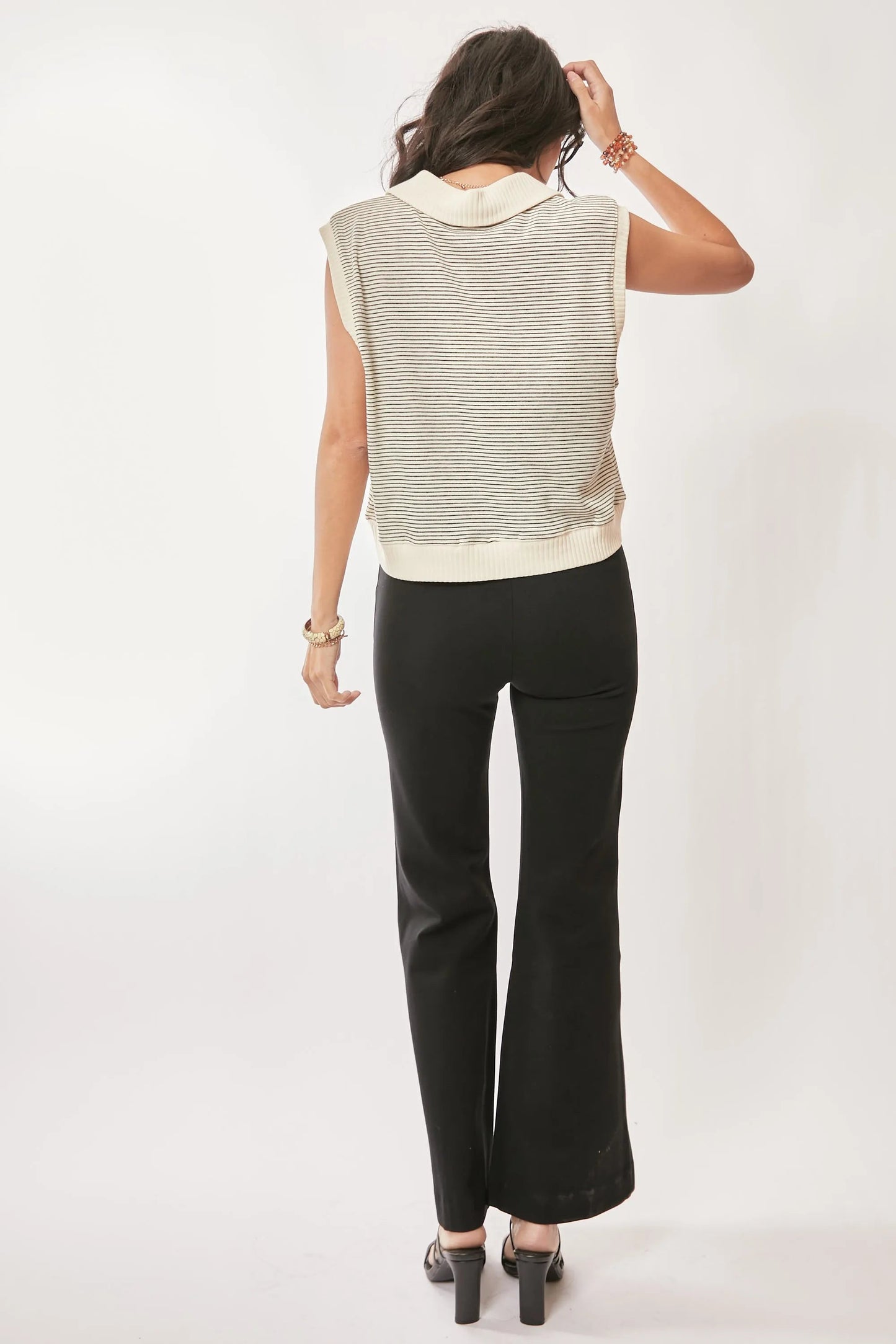 Davi & Dani - Striped Collared Knit Vest – Ivory & Black