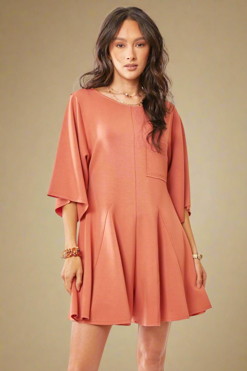 Davi & Dani - Terracotta Wide Sleeve Pleated Romper