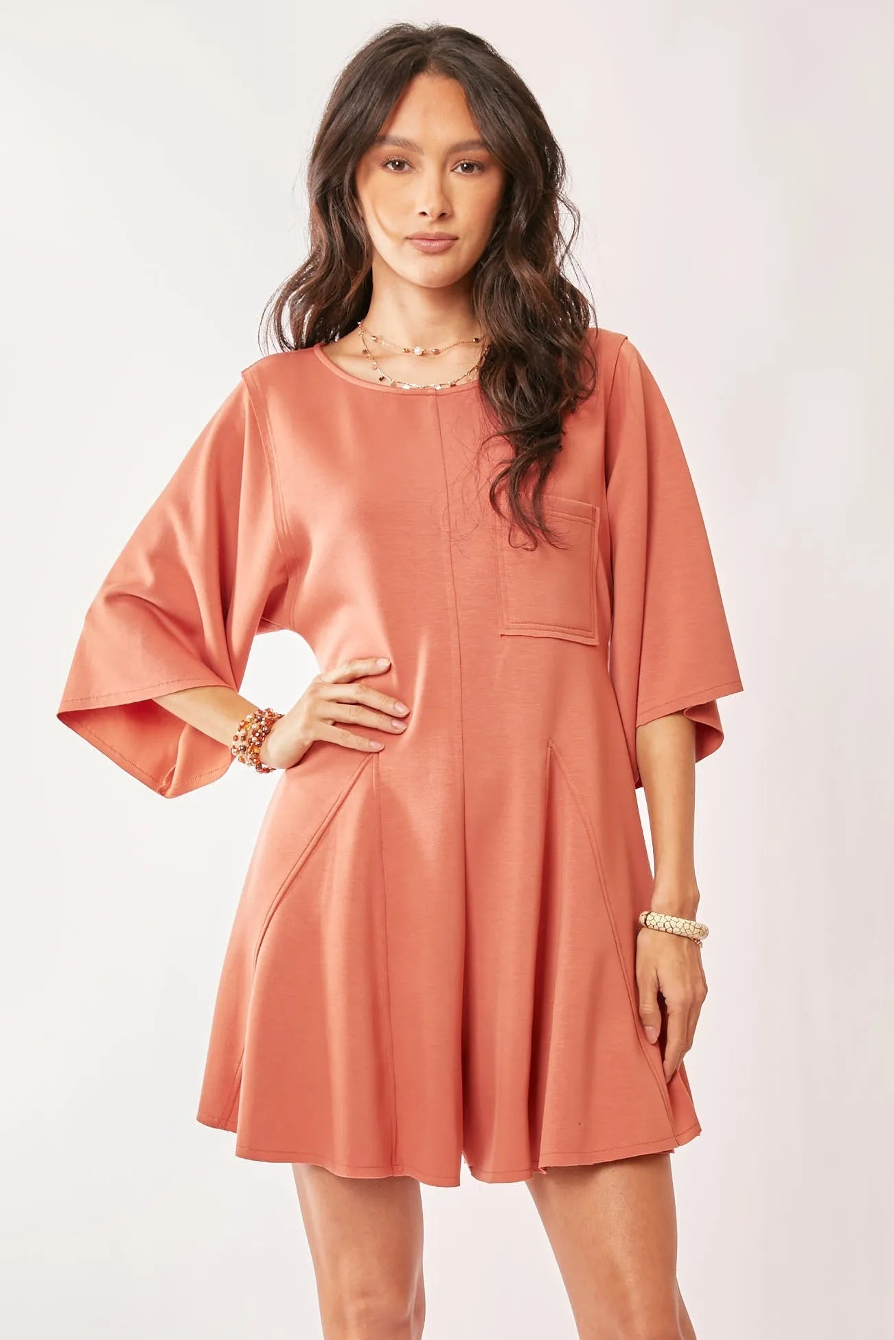 Davi & Dani - Terracotta Wide Sleeve Pleated Romper