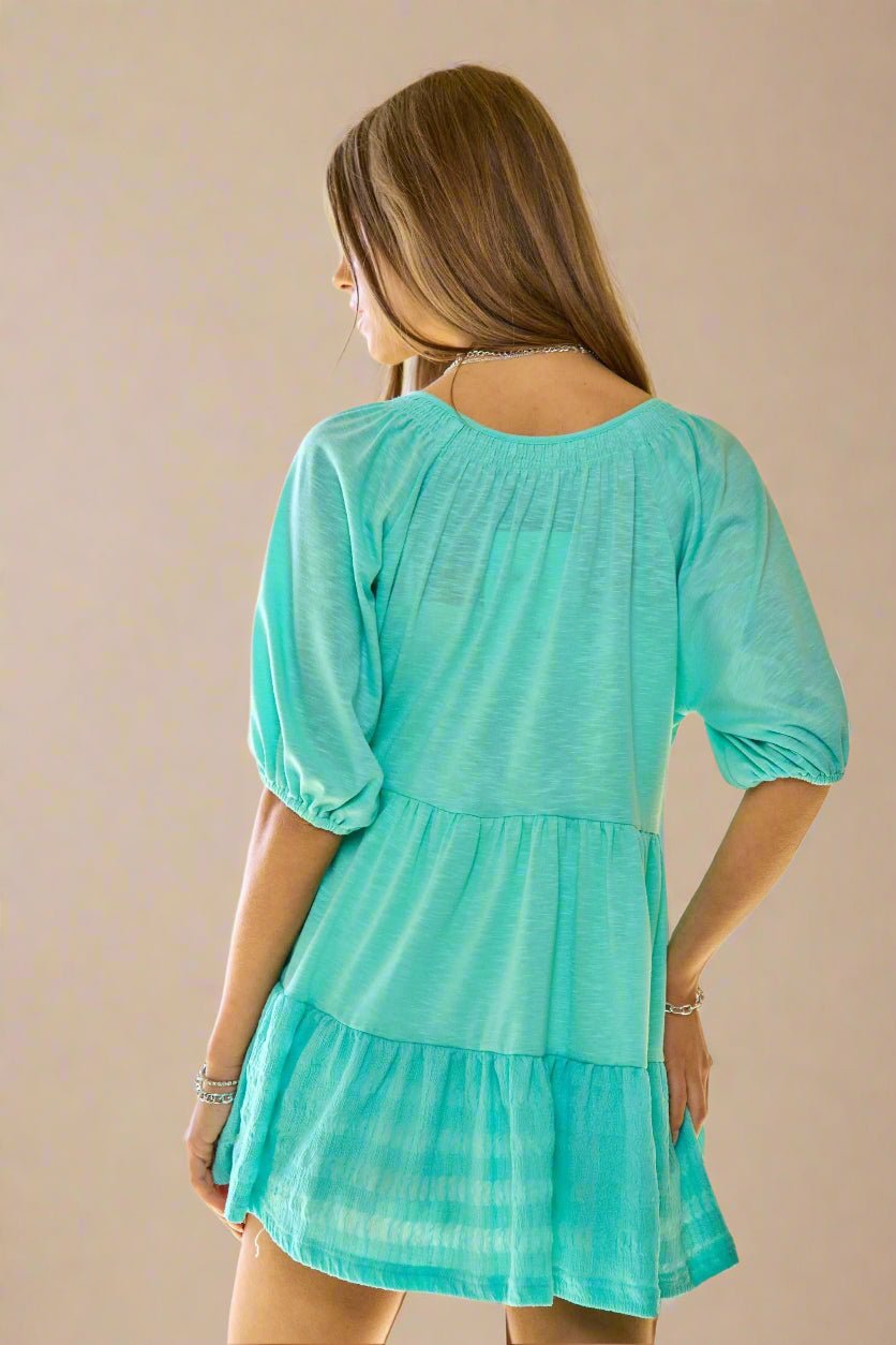 Davi & Dani - Tiered Ruffle Babydoll Top – Aqua