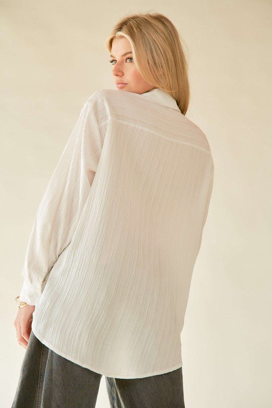 Davi & Dani - White Crinkled Jacquard Button Down Shirt