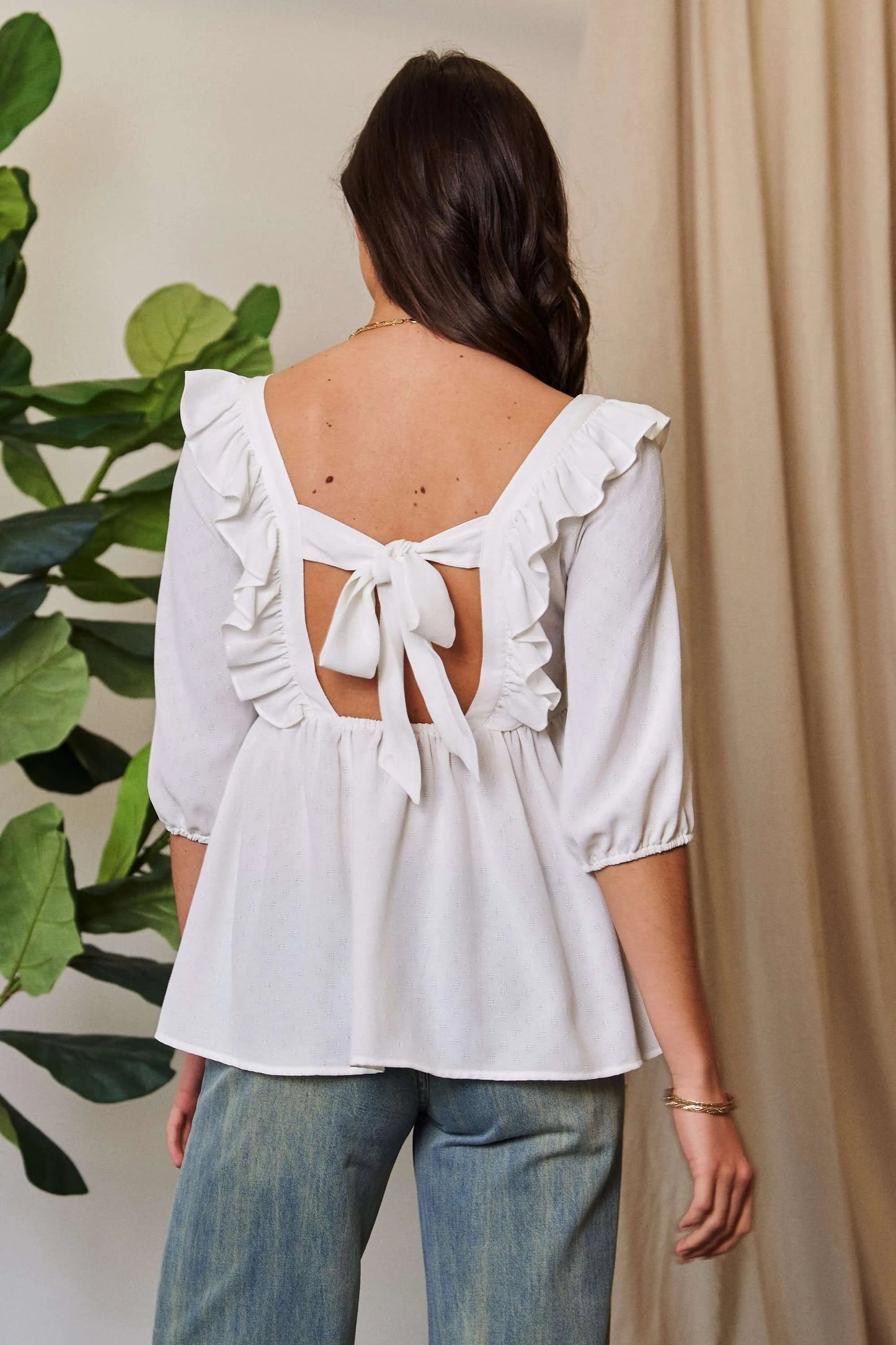 Davi & Dani - White Embroidered Ruffle Peplum Blouse