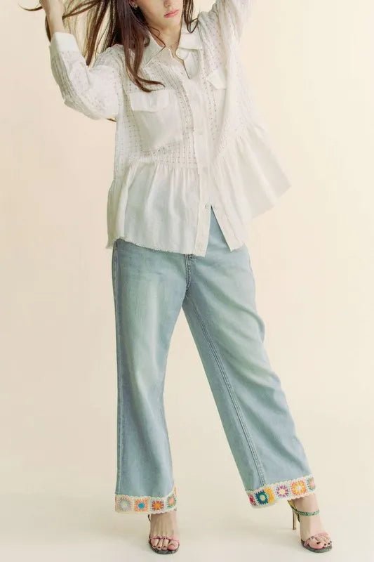 Davi & Dani - White Textured Grid Button Down Shirt