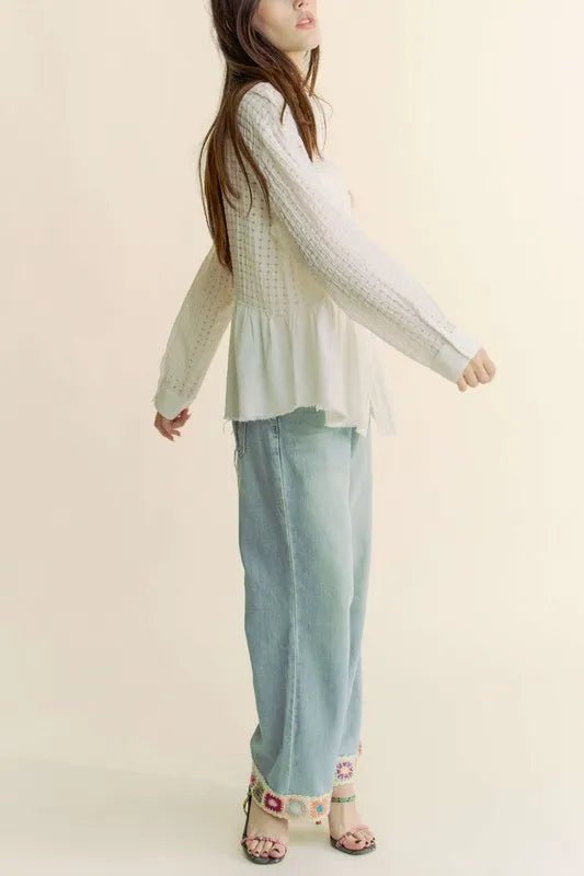 Davi & Dani - White Textured Grid Button Down Shirt