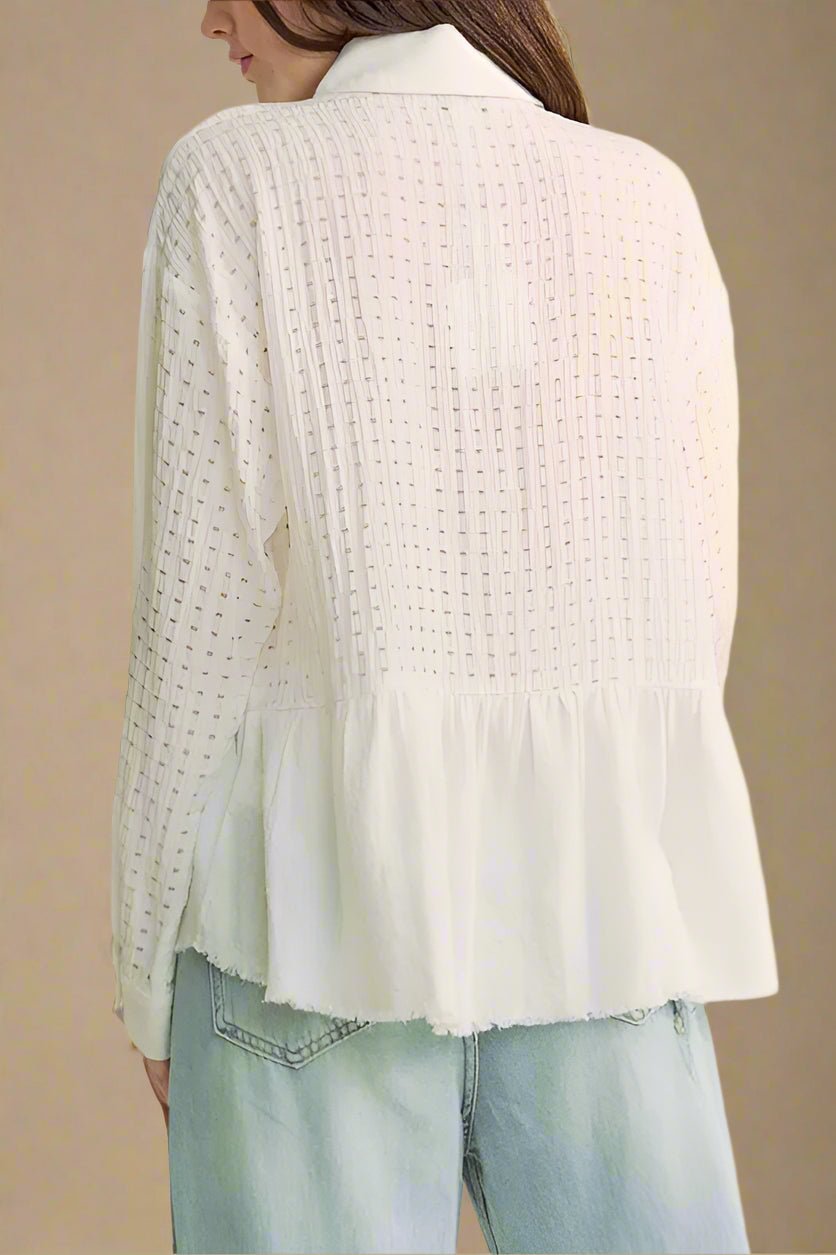 Davi & Dani - White Textured Grid Button Down Shirt