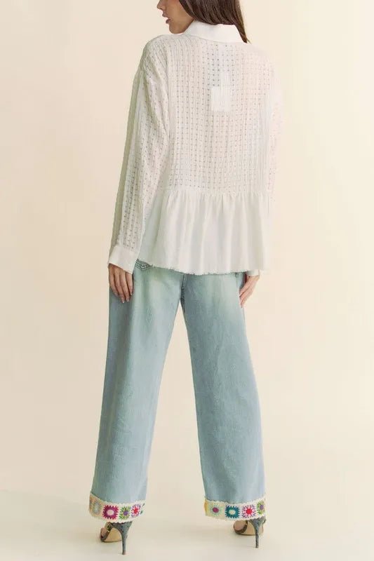 Davi & Dani - White Textured Grid Button Down Shirt