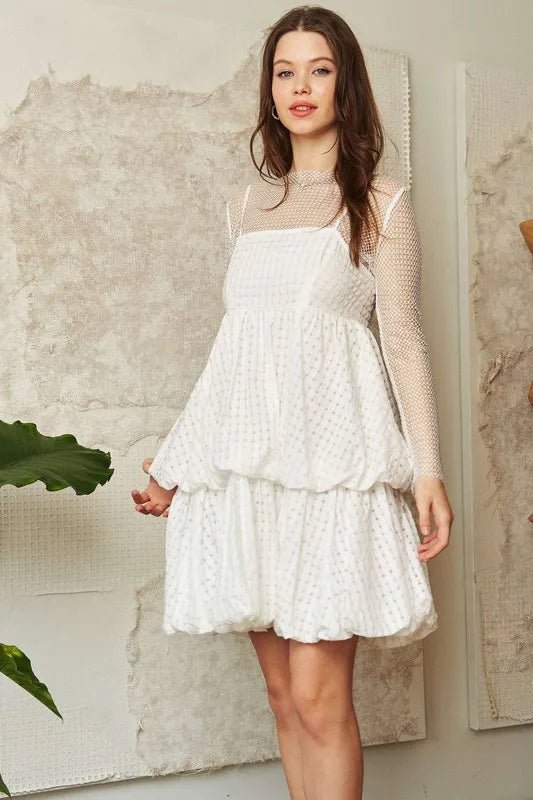 Davi & Dani - White Textured Layered Bubble Mini Dress