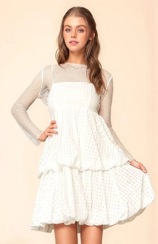 Davi & Dani - White Textured Layered Bubble Mini Dress