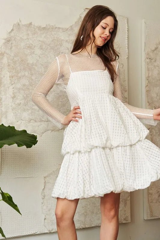 Davi & Dani - White Textured Layered Bubble Mini Dress