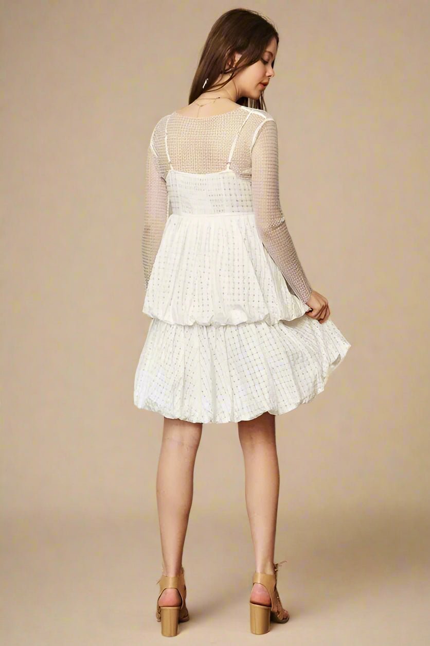 Davi & Dani - White Textured Layered Bubble Mini Dress