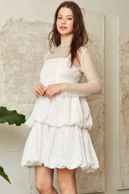 Davi & Dani - White Textured Layered Bubble Mini Dress